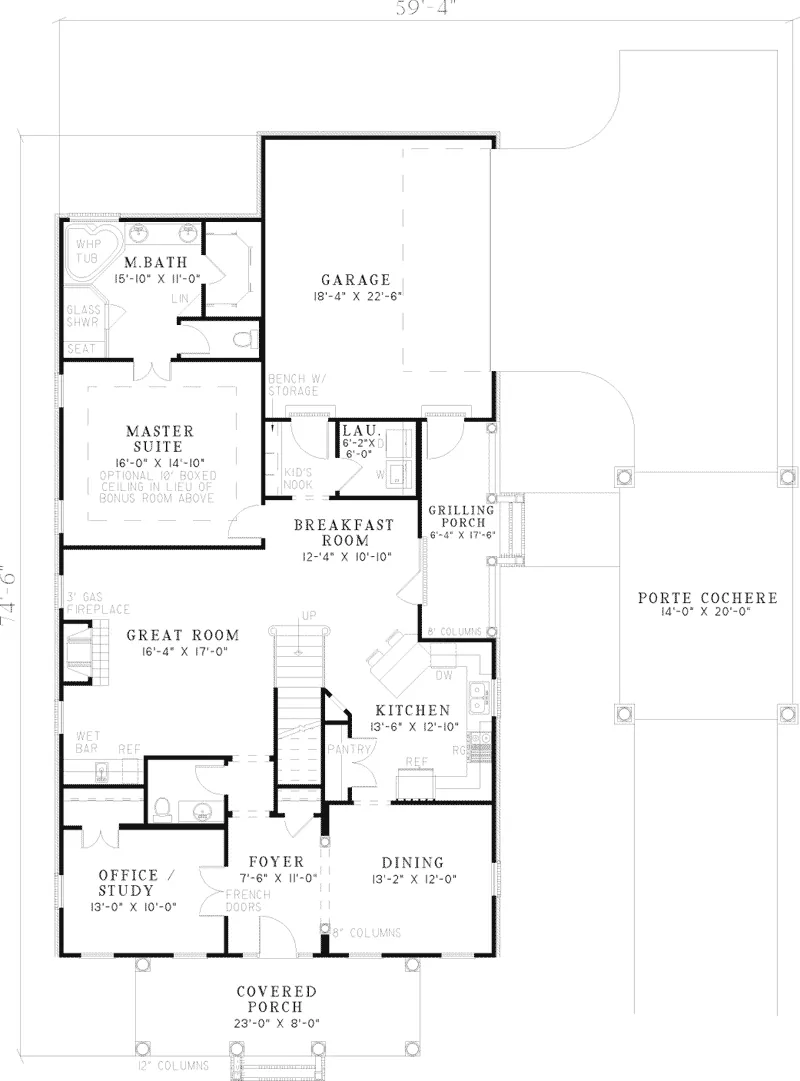 Traditional House Plan First Floor - Cedarshade Country Home 055D-0661 - Search House Plans and More