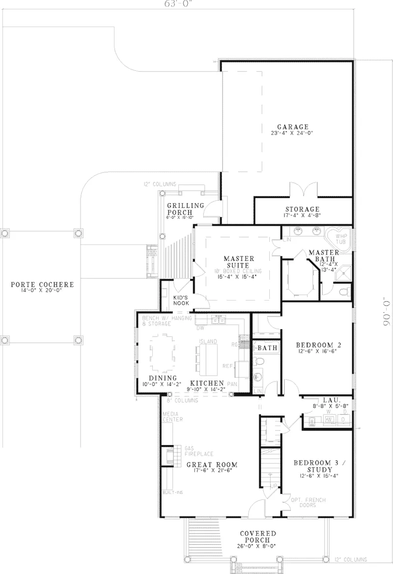 Traditional House Plan First Floor - New Ashland Place Farmhouse 055D-0663 - Shop House Plans and More