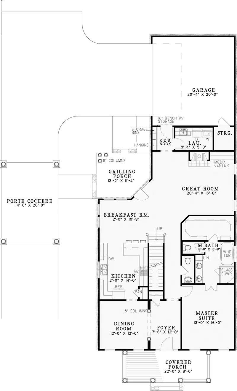 Colonial House Plan First Floor - Wedgerock Georgian Style Home 055D-0668 - Shop House Plans and More