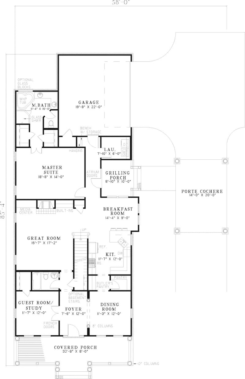 Acadian House Plan First Floor - Stoneledge Country Home 055D-0671 - Shop House Plans and More