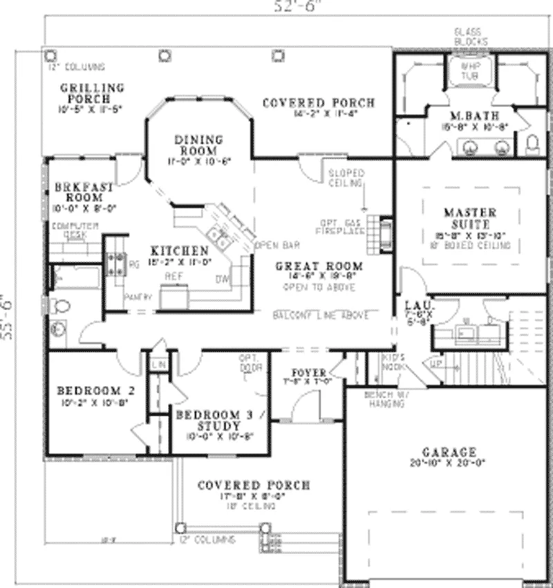 Neoclassical House Plan First Floor - Biddeford Country Ranch Home 055D-0674 - Search House Plans and More