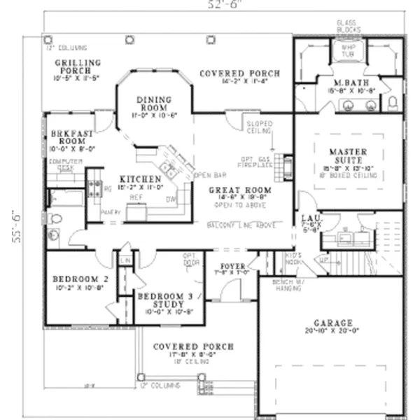 Country House Plan First Floor - Biddeford Country Ranch Home 055D-0674 - Search House Plans and More