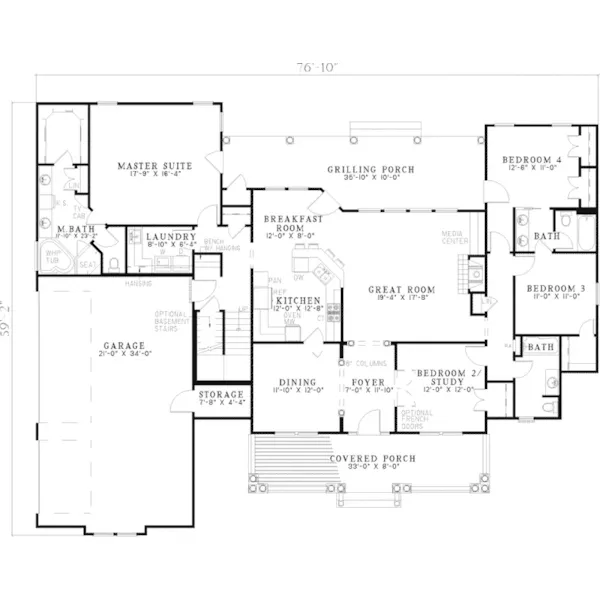 Acadian House Plan First Floor - Stonehart Country Home 055D-0675 - Shop House Plans and More