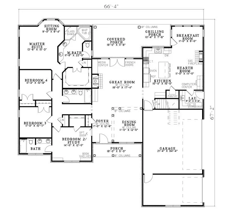 Southern House Plan First Floor - Salvador Traditional Ranch Home 055D-0683 - Shop House Plans and More
