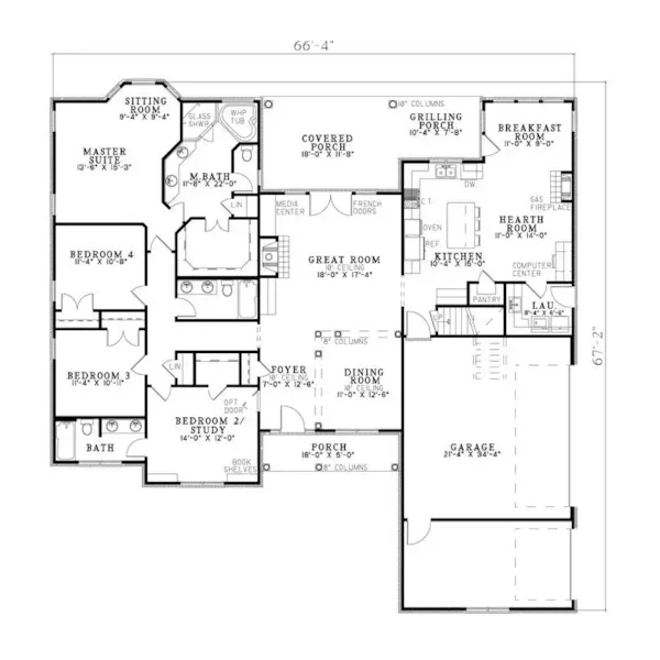 Traditional House Plan First Floor - Salvador Traditional Ranch Home 055D-0683 - Shop House Plans and More