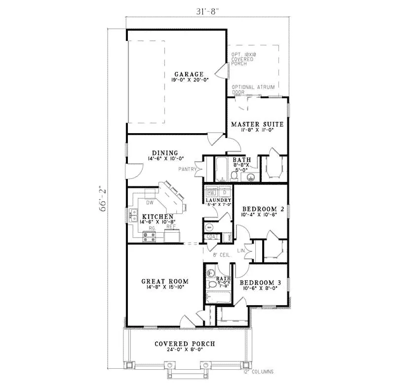 Southern House Plan First Floor - Peartree Place Narrow Lot Home 055D-0684 - Shop House Plans and More