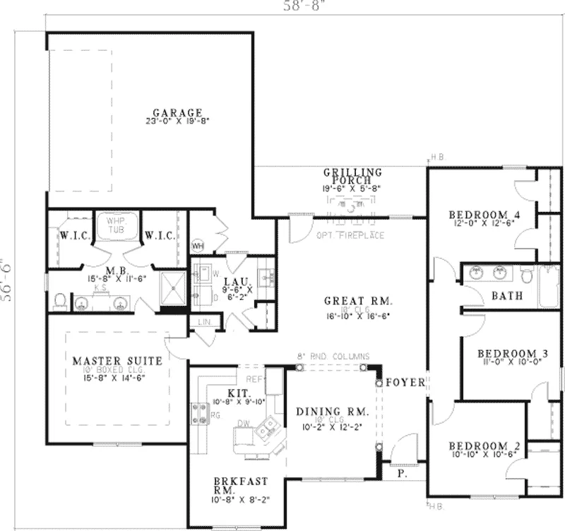 Ranch House Plan First Floor - Herminie Ranch Home 055D-0743 - Search House Plans and More