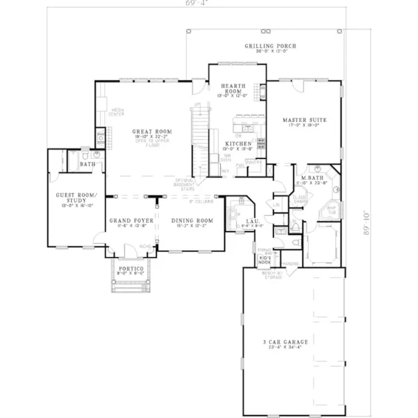 Greek Revival House Plan First Floor - Frontenac Estate Colonial Home 055D-0744 - Search House Plans and More