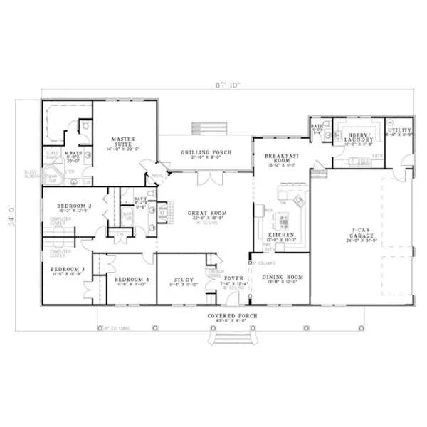 Ranch House Plan First Floor - Wynnewood Ranch Home 055D-0747 - Shop House Plans and More