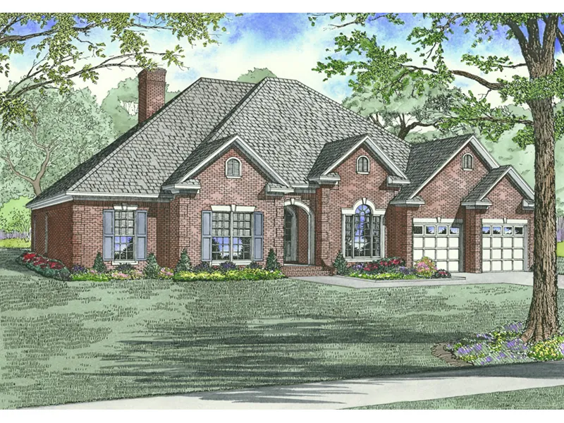 Ranch House Plan Front Image - Luxury One-Story House | Traditional Ranch House
