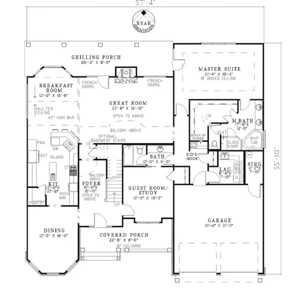 Traditional House Plan First Floor - Milan Shingle Farmhouse 055D-0766 - Shop House Plans and More