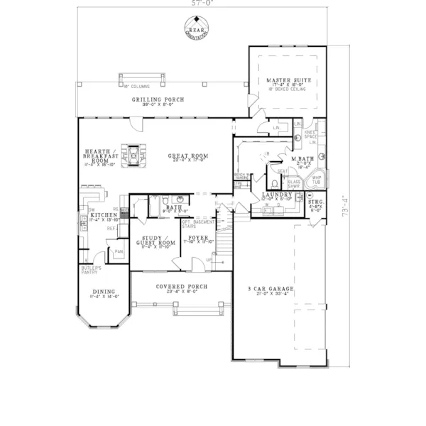 Shingle House Plan First Floor - Nolands Point Shingle Farmhouse 055D-0767 - Shop House Plans and More