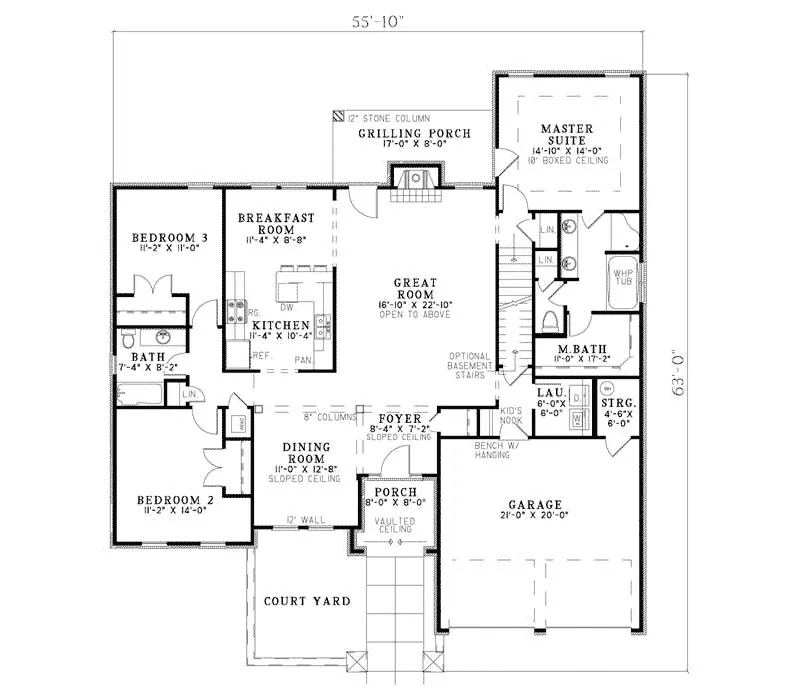 Sunbelt House Plan First Floor - Manor Ridge Rustic Home 055D-0777 - Shop House Plans and More