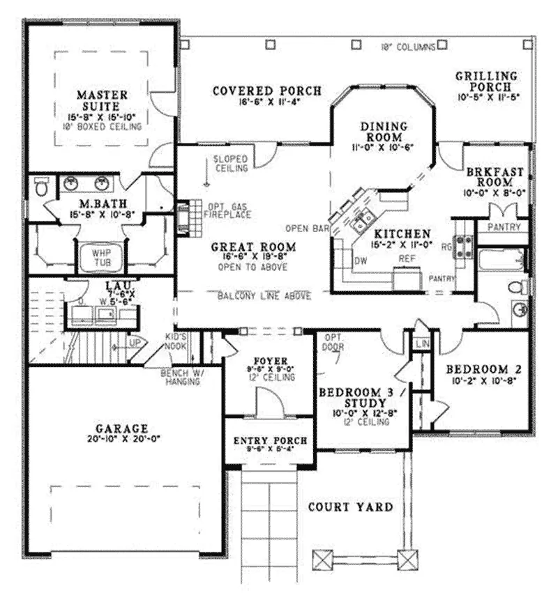 Contemporary House Plan First Floor - Columbia Pass Rustic Home 055D-0789 - Search House Plans and More
