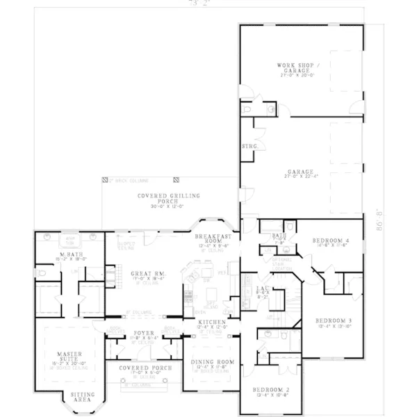 Traditional House Plan First Floor - Conestoga Country Style Home 055D-0793 - Search House Plans and More