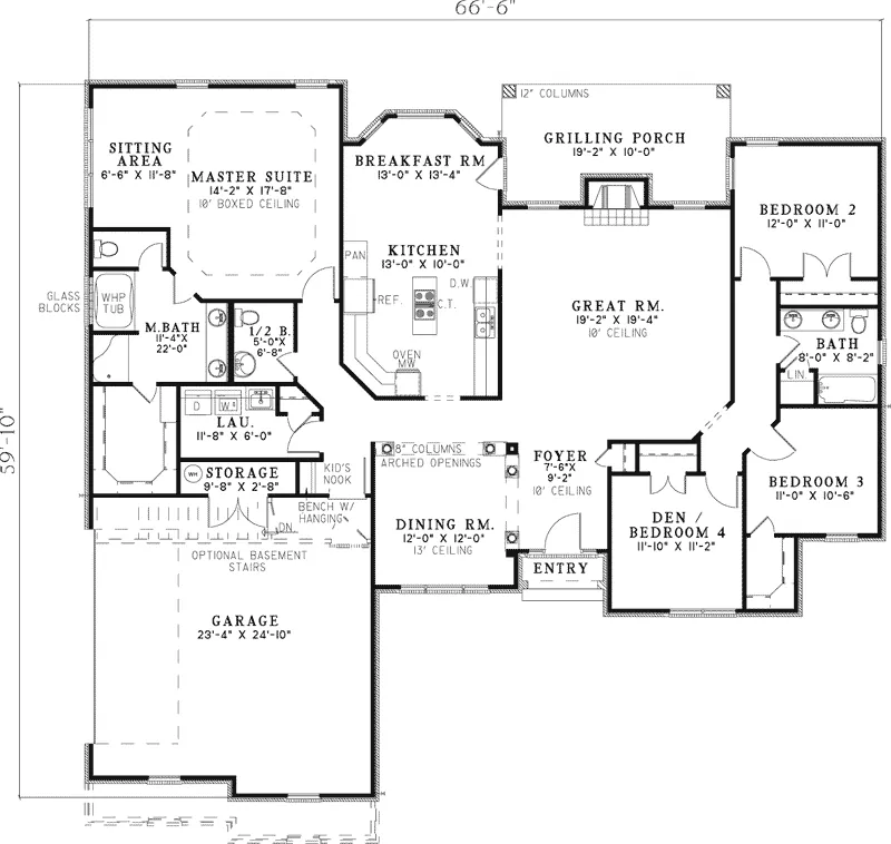Ranch House Plan First Floor - Salisbury Creek Ranch Home 055D-0798 - Shop House Plans and More