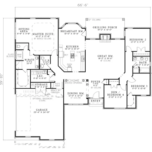 Ranch House Plan First Floor - Salisbury Creek Ranch Home 055D-0798 - Shop House Plans and More