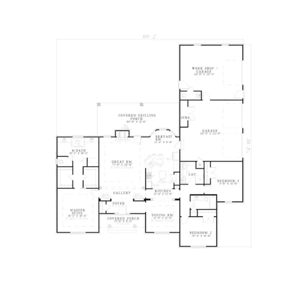 Traditional House Plan First Floor - Biltmore Way Country Ranch Home 055D-0799 - Search House Plans and More