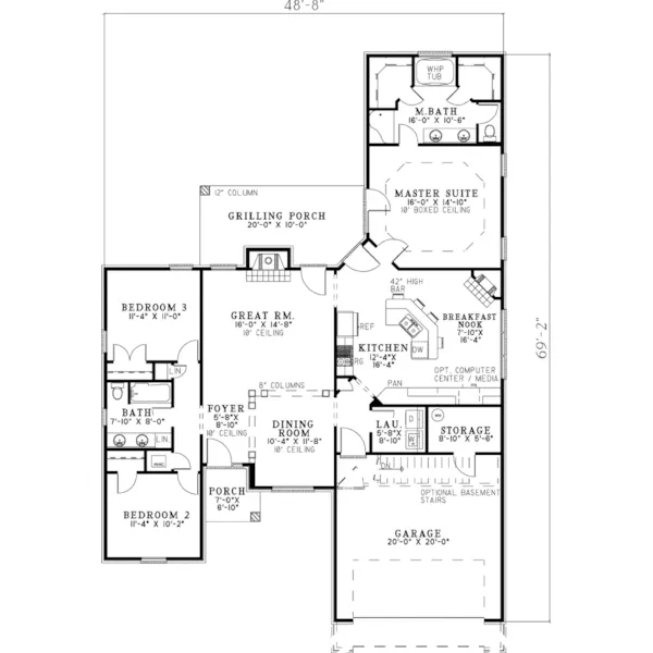 Ranch House Plan First Floor - Dolan Place Traditional Home 055D-0802 - Search House Plans and More