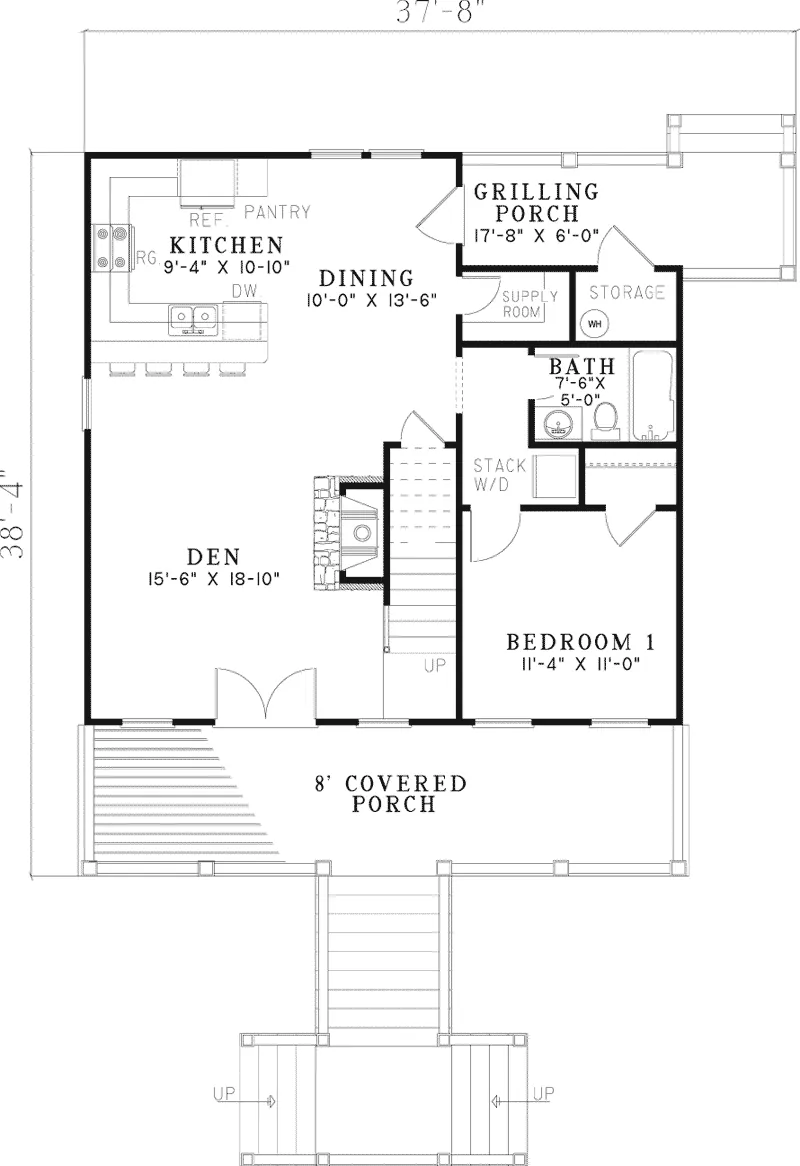 Bungalow House Plan First Floor - Leslie Pier Raised Cottage Home 055D-0816 - Shop House Plans and More