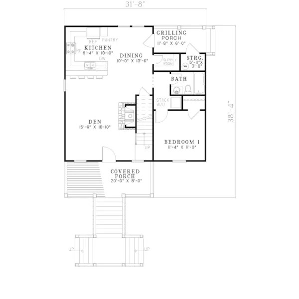 Cabin & Cottage House Plan First Floor - Elksworth Rustic Lowcountry Home 055D-0819 - Search House Plans and More