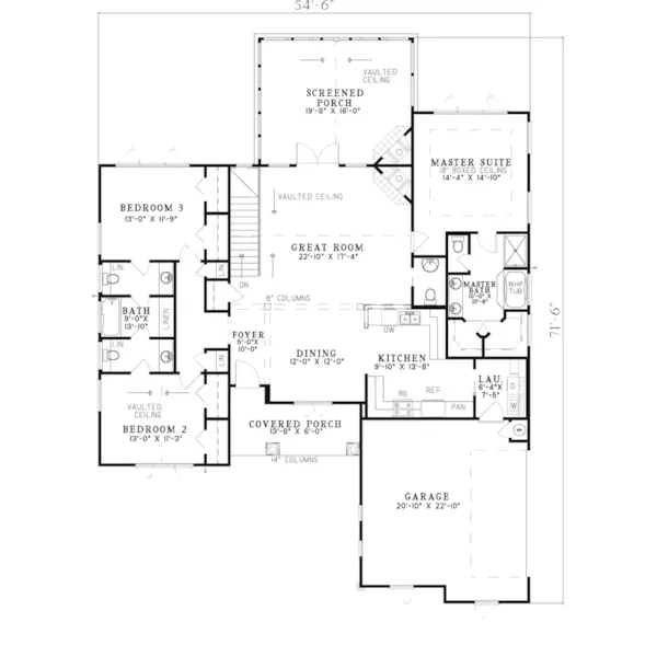 Shingle House Plan First Floor - Canyon Creek Rustic Ranch Home 055D-0821 - Search House Plans and More