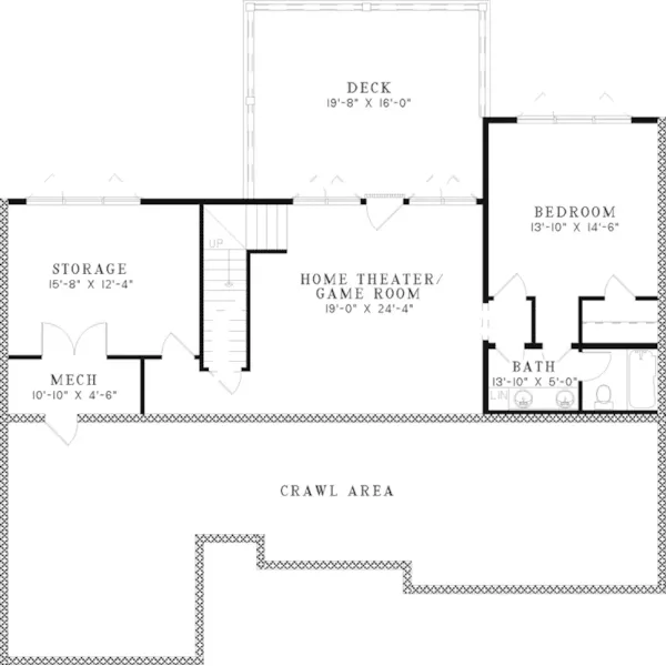 Shingle House Plan Lower Level Floor - Canyon Creek Rustic Ranch Home 055D-0821 - Search House Plans and More