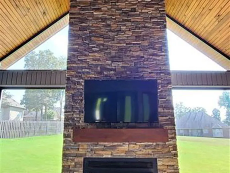 Rustic House Plan Fireplace Photo 01 - Chepstow Shingle Style Home 055D-0858 - Search House Plans and More