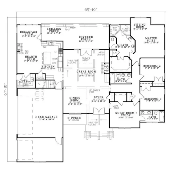 Rustic House Plan First Floor - Wilburton Craftsman Ranch Home 055D-0860 - Shop House Plans and More