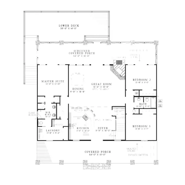 Lake House Plan First Floor - Pine Ridge Rustic Acadian Home 055D-0861 - Shop House Plans and More