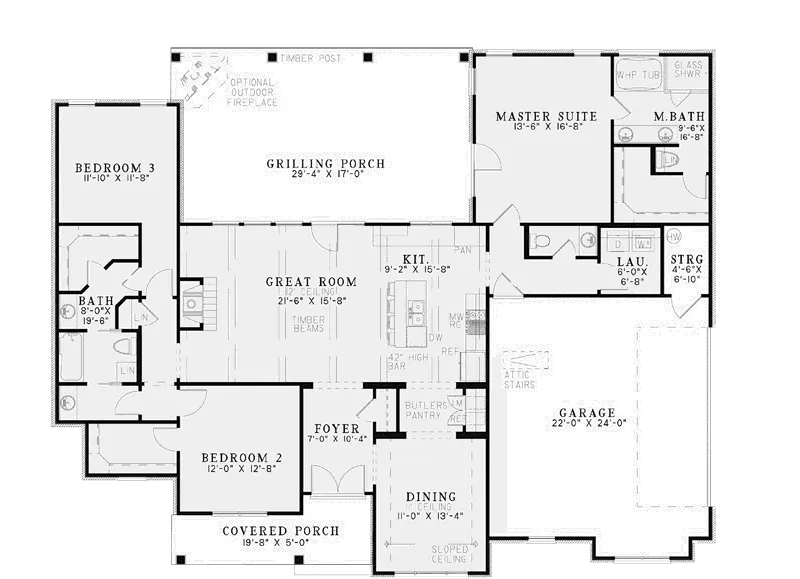 Cabin & Cottage House Plan First Floor - Spring Blossom Ranch Home 055D-0864 - Shop House Plans and More