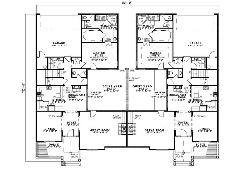 Traditional House Plan First Floor - Country Creek Duplex Home 055D-0865 - Search House Plans and More