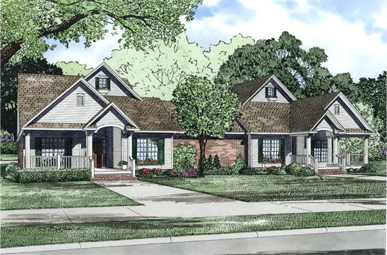 Multi-Family House Plan Front of Home - Country Creek Duplex Home 055D-0865 - Search House Plans and More