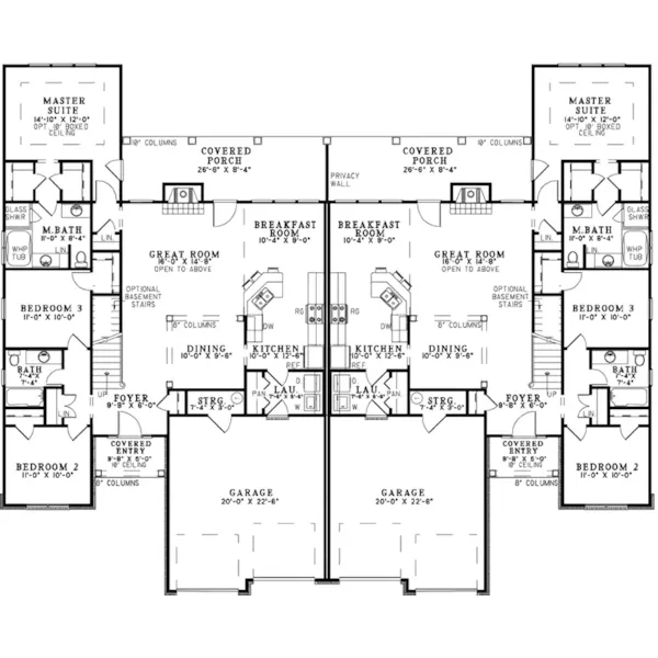 Craftsman House Plan First Floor - Davis Rustic Duplex 055D-0866 - Search House Plans and More