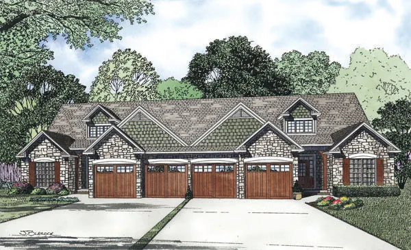 Multi-Family House Plan Front of Home - Davis Rustic Duplex 055D-0866 - Search House Plans and More