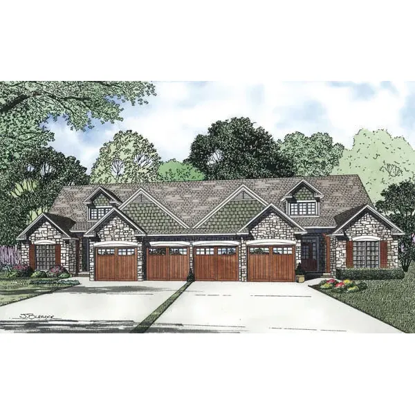 Craftsman House Plan Front of Home - Davis Rustic Duplex 055D-0866 - Search House Plans and More