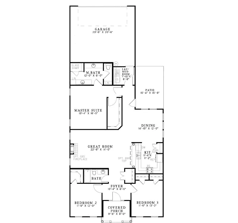 Ranch House Plan First Floor - Renaldo Narrow Lot Home 055D-0868 - Shop House Plans and More