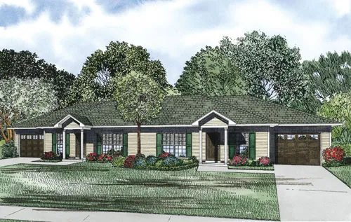 Multi-Family House Plan Front of Home - Bordeau Ranch Duplex Home 055D-0874 - Search House Plans and More