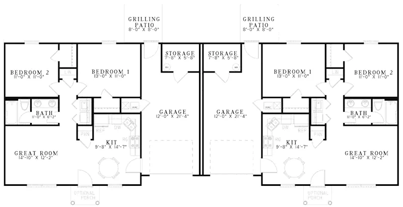 Ranch House Plan First Floor - Carapito Ranch Multi-Family 055D-0875 - Search House Plans and More