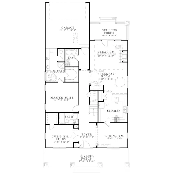 Traditional House Plan First Floor - Wigmore Acadian Home 055D-0876 - Shop House Plans and More