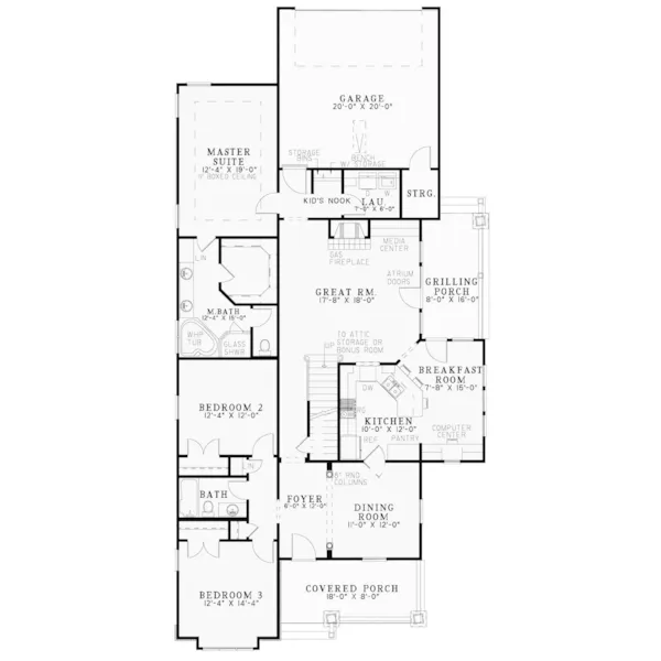 Arts & Crafts House Plan First Floor - Colby Country Home 055D-0880 - Search House Plans and More