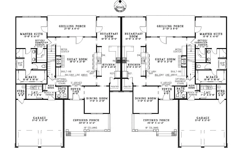 Arts & Crafts House Plan First Floor - Ensenada Luxury Duplex Home 055D-0888 - Search House Plans and More