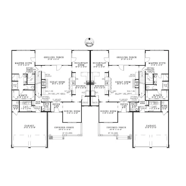 Craftsman House Plan First Floor - Ensenada Luxury Duplex Home 055D-0888 - Search House Plans and More