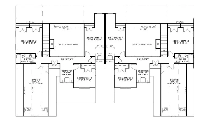 Craftsman House Plan Second Floor - Ensenada Luxury Duplex Home 055D-0888 - Search House Plans and More