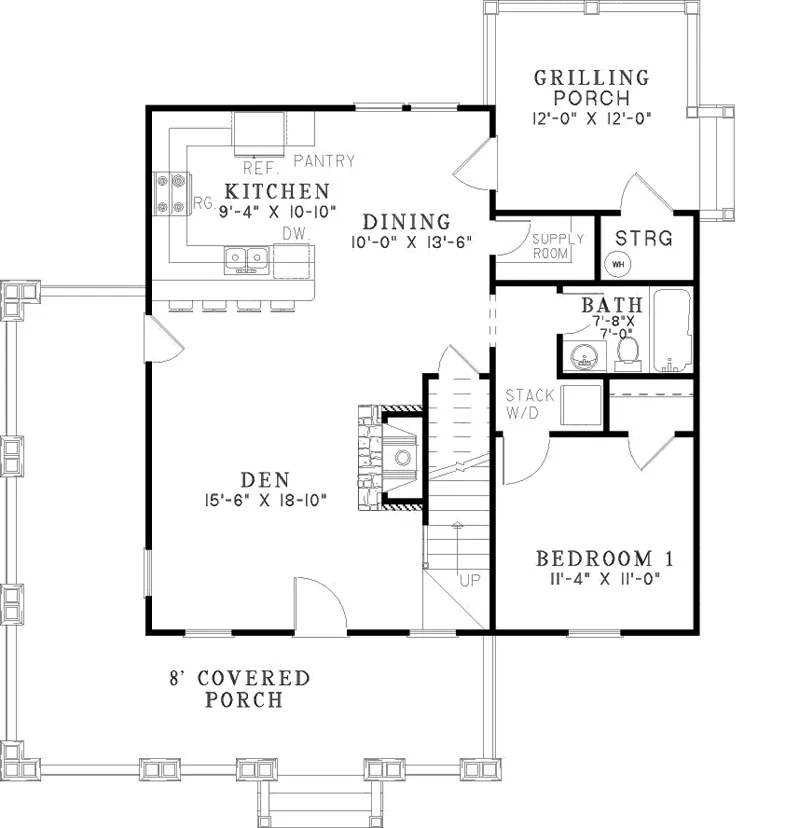 Arts & Crafts House Plan First Floor - Silvercrest Craftsman Cabin Home 055D-0891 - Shop House Plans and More
