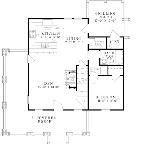 Country House Plan First Floor - Silvercrest Craftsman Cabin Home 055D-0891 - Shop House Plans and More