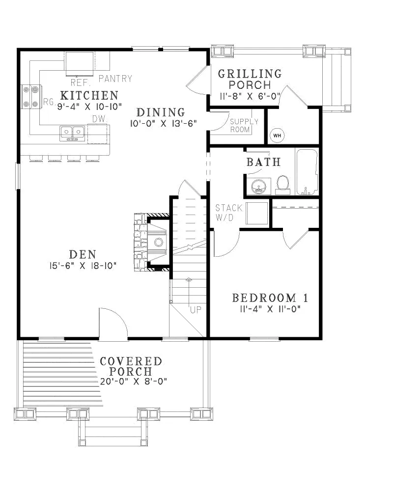 Cabin & Cottage House Plan First Floor - Norham Craftsman Cabin Home 055D-0892 - Shop House Plans and More