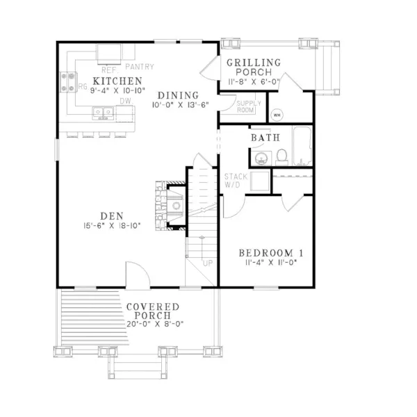 Rustic House Plan First Floor - Norham Craftsman Cabin Home 055D-0892 - Shop House Plans and More