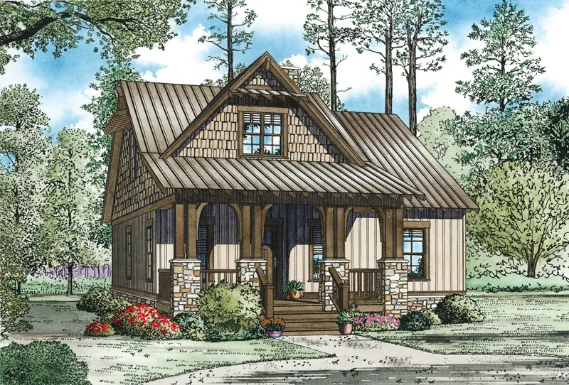 Cabin & Cottage House Plan Front of Home - Norham Craftsman Cabin Home 055D-0892 - Shop House Plans and More