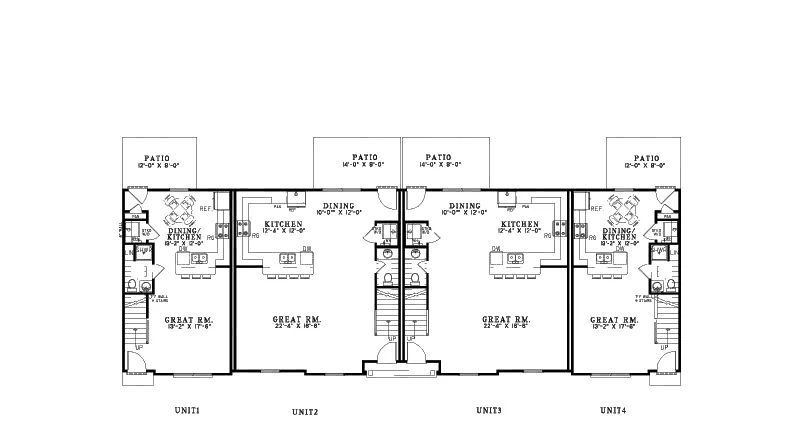 Multi-Family House Plan First Floor - Kirlin Rustic Stone Fourplex 055D-0896 - Search House Plans and More